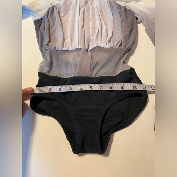 Patrick J designs dance costume black, white, ombre mesh, long sleeve leotard CL - Picture 8 of 10